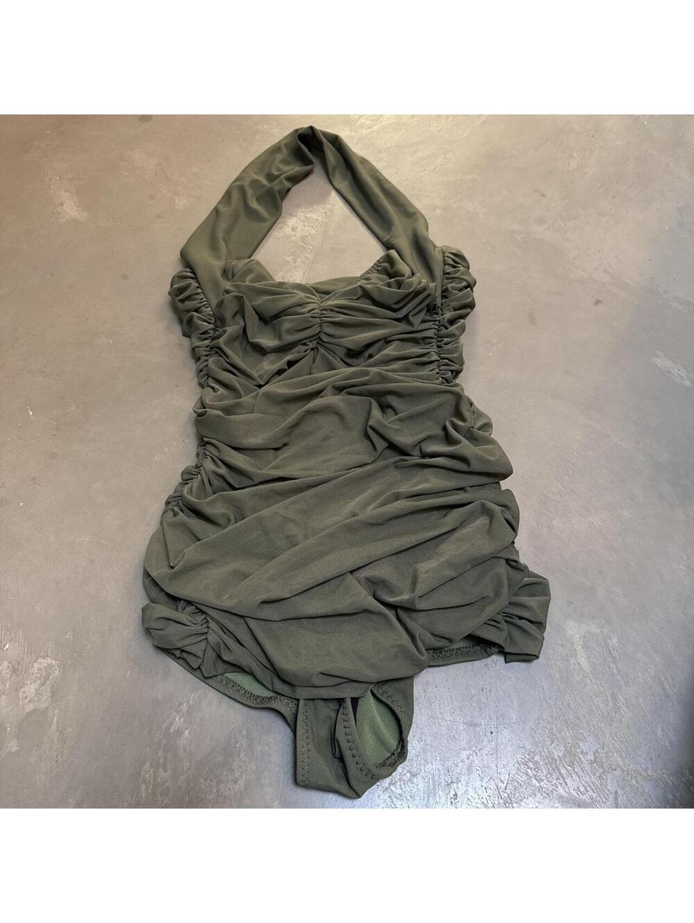 Norma Kamali Women's Green and Khaki Swimsuit-one-piece